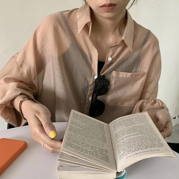 women's blouses & shirts spring summer korean leisure cardigan see-through lapel pocket sunscreen solid loose women blusas fashion stre, White
women's blouses & shirts spring summer korean leisure cardigan see-through lapel pocket sunscreen solid loose women blusas fashion stre, White