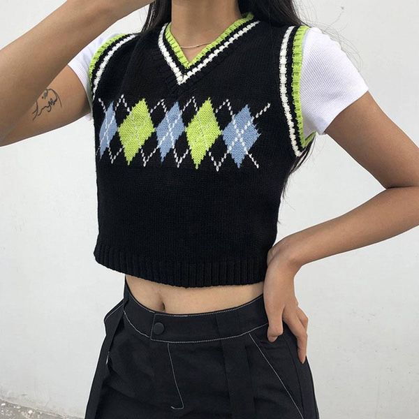 women's vests sweater vest pullover v-neck geometric argyle plaid autumn knitted short winter clothes women 2021, Black;white
women's vests sweater vest pullover v-neck geometric argyle plaid autumn knitted short winter clothes women 2021, Black;white