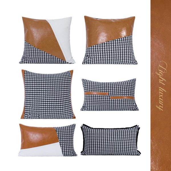 cushion/decorative pillow fashion houndstooth pu stitching sofa throw pillowcase for home el chair cushion cover car lumbar cases
cushion/decorative pillow fashion houndstooth pu stitching sofa throw pillowcase for home el chair cushion cover car lumbar cases