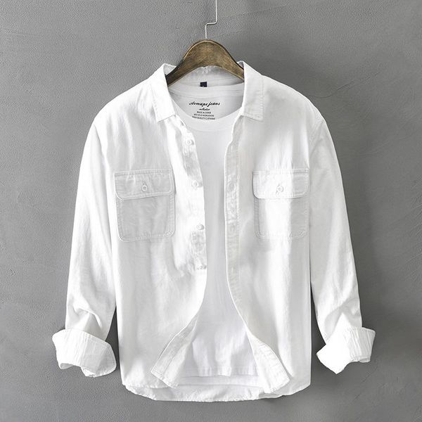 men's casual shirts long sleeve shirt for men pure cotton two pocket button up male daily solid white turn-down collar retro clothes, White;black
men's casual shirts long sleeve shirt for men pure cotton two pocket button up male daily solid white turn-down collar retro clothes, White;black