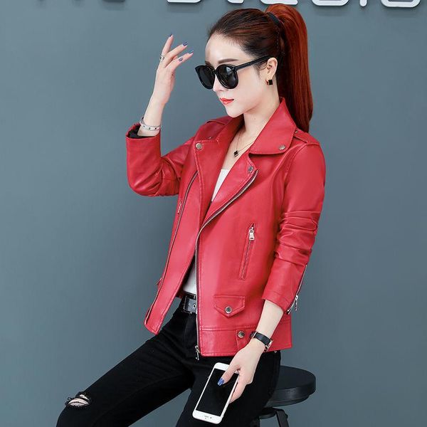 soft slim zipper pu faux leather jackets women short lapel lady windproof fall spring red rivet crop overcoats high quality, Black
soft slim zipper pu faux leather jackets women short lapel lady windproof fall spring red rivet crop overcoats high quality, Black