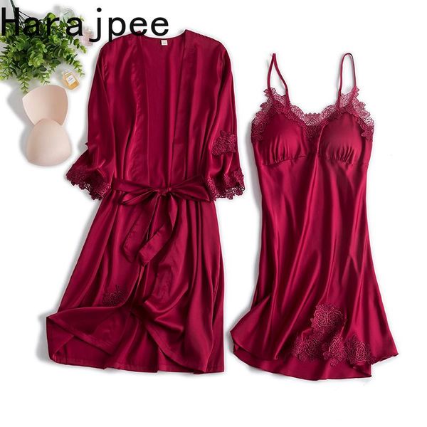 women's sleepwear harajpee pajamas spring and summer thin ice silk suspender nightgown two piece set with bra bridal morning gown fashi, Black;red
women's sleepwear harajpee pajamas spring and summer thin ice silk suspender nightgown two piece set with bra bridal morning gown fashi, Black;red