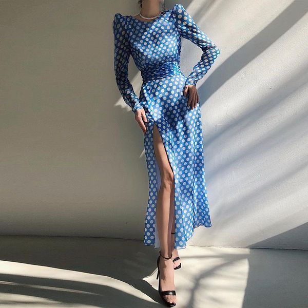 casual dresses 2021 women's wear polka dot print split high waist slim french knee dress, Black;gray
casual dresses 2021 women's wear polka dot print split high waist slim french knee dress, Black;gray