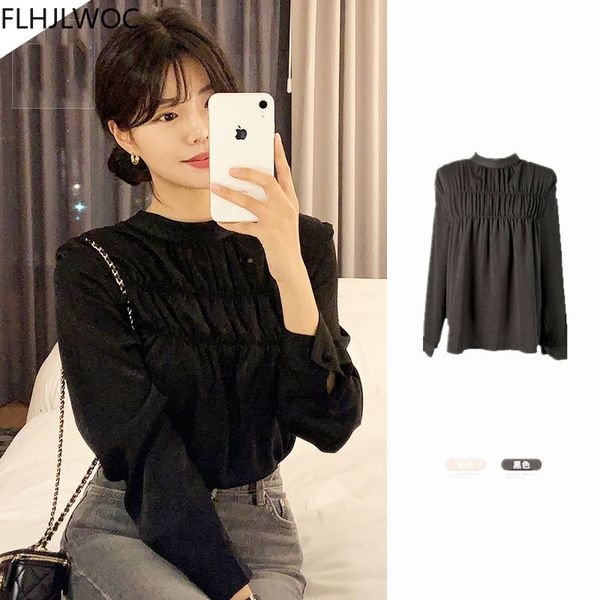 women's knits & tees chic korea fenimine clothes women design long sleeve stand collar solid retro vintage black pink cute an, White
women's knits & tees chic korea fenimine clothes women design long sleeve stand collar solid retro vintage black pink cute an, White