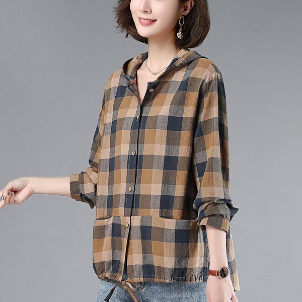 women's spring autumn style cotton blouses shirts women's pockets plaid button hooded-neck casual loose sp716, White
women's spring autumn style cotton blouses shirts women's pockets plaid button hooded-neck casual loose sp716, White