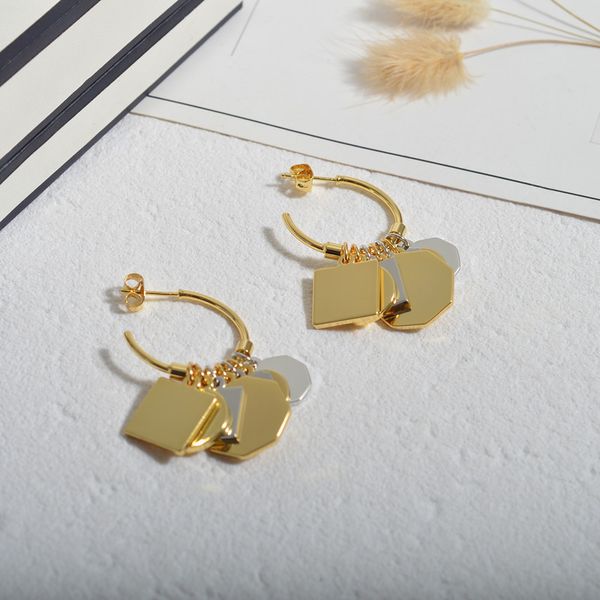 design jewelry celi's metal contrast geometry piece earrings and earrings, Golden