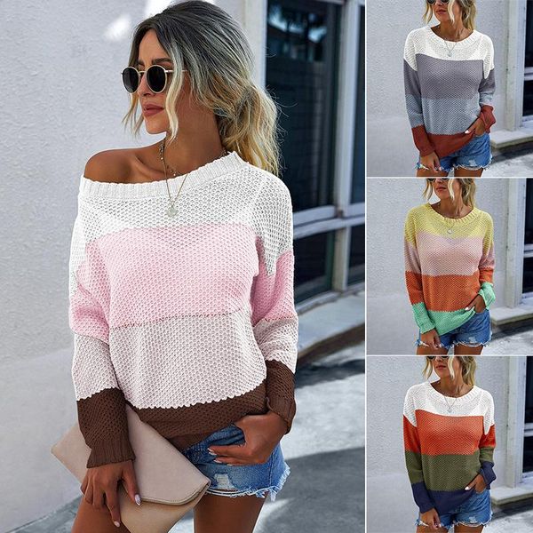 women's sweaters women sweater stitching contrast color comfortable casual long-sleeved pullover knitted, White;black
women's sweaters women sweater stitching contrast color comfortable casual long-sleeved pullover knitted, White;black