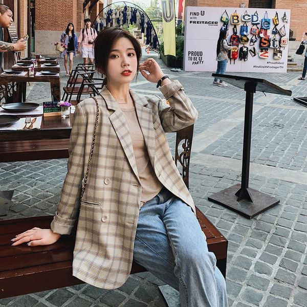 women's suits & blazers 2021 spring women korean style temperament plaid small suit jacket fashion double-breasted casual short coat fe, White;black
women's suits & blazers 2021 spring women korean style temperament plaid small suit jacket fashion double-breasted casual short coat fe, White;black