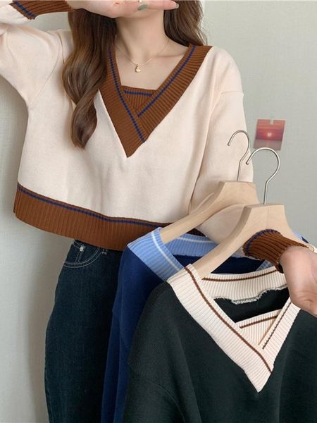 women's sweaters temperament sweater early autumn 2021 loose v-neck fake two short long sleeves, White;black
women's sweaters temperament sweater early autumn 2021 loose v-neck fake two short long sleeves, White;black