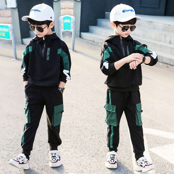 korean new 2020 children's spring sweater two piece hooded set, White