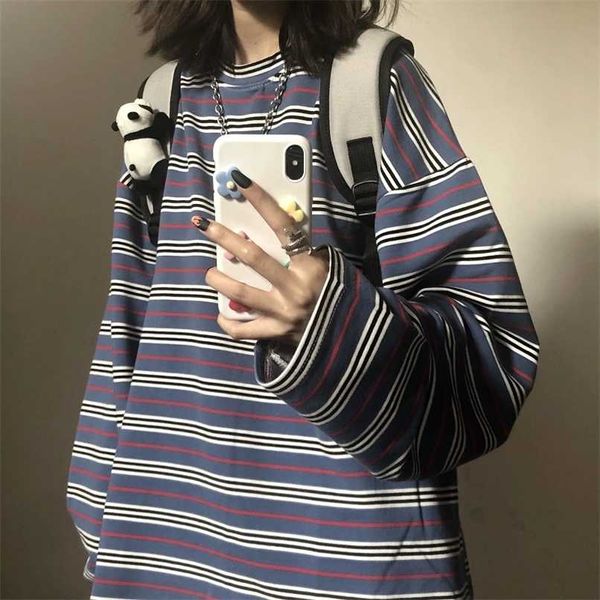 spring autumn female casual o-neck stripe tees harajuku loose hoodie women long sleeve oversize hip hop sweatshirt ins 211109, Black
spring autumn female casual o-neck stripe tees harajuku loose hoodie women long sleeve oversize hip hop sweatshirt ins 211109, Black
