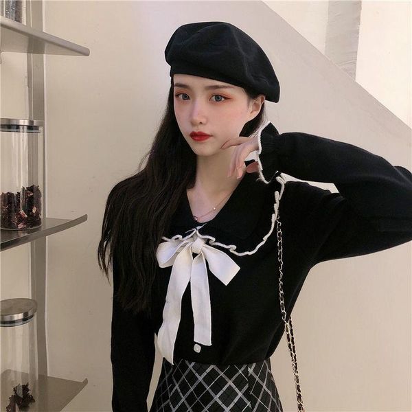 women's sweaters 2021 spring autumn slim solid color lace-up bow thin fashion sweet long-sleeved women knit pullover sweater y159, White;black
women's sweaters 2021 spring autumn slim solid color lace-up bow thin fashion sweet long-sleeved women knit pullover sweater y159, White;black