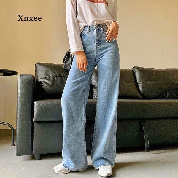 women's jeans spring and autumn retro style high waist solid color wide-leg women street slim straight trousers, Blue
women's jeans spring and autumn retro style high waist solid color wide-leg women street slim straight trousers, Blue