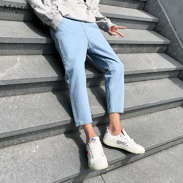 men's jeans ankle-length men elastic waist summer straight trouser loose korean fashion streetwear all-match handsome ins teens simple, Blue
men's jeans ankle-length men elastic waist summer straight trouser loose korean fashion streetwear all-match handsome ins teens simple, Blue