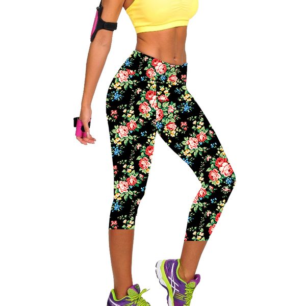 floral printing capri leggings lady's casual stretched pants elastic cropped leggings, Black
floral printing capri leggings lady's casual stretched pants elastic cropped leggings, Black