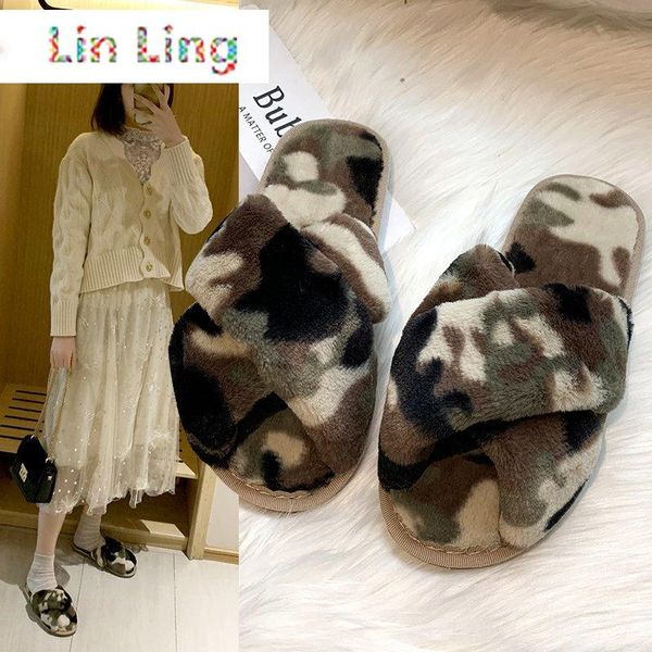 slippers autumn winter shoes woman camouflage warm faux fur women slip on female slides plus size, Black
slippers autumn winter shoes woman camouflage warm faux fur women slip on female slides plus size, Black