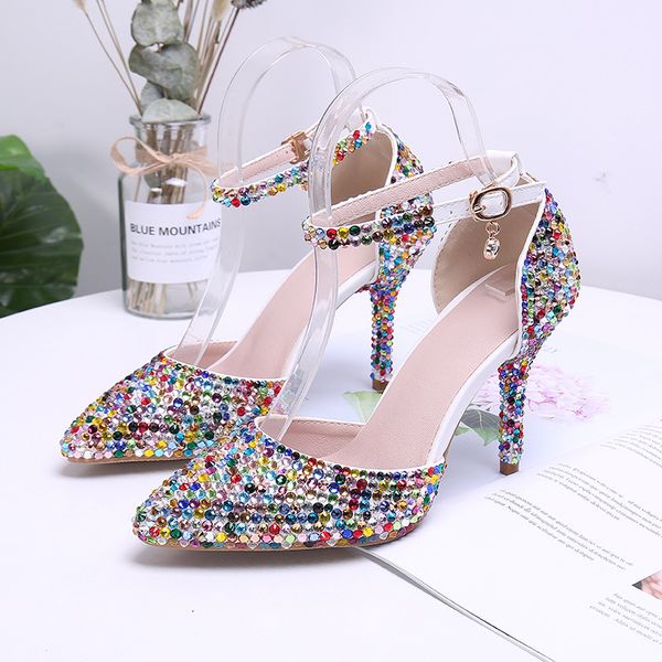 2021 high heels multi color crystal wedding shoes 3 inches pointed tow bridal dress shoes buckle straps bridesmaid shoes us size 10.5, Black
2021 high heels multi color crystal wedding shoes 3 inches pointed tow bridal dress shoes buckle straps bridesmaid shoes us size 10.5, Black