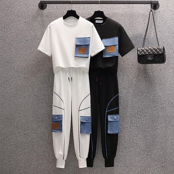 women's two piece pants large size clothing summer fashion pants set leisure sports suit ensemble femme survetement pant, White
women's two piece pants large size clothing summer fashion pants set leisure sports suit ensemble femme survetement pant, White