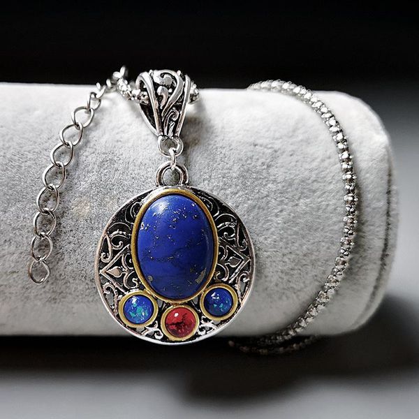 bohemian antique lapis necklace carved color hollow design inlaid with aobao pendant fashion female retro jewelry accessories, Silver
bohemian antique lapis necklace carved color hollow design inlaid with aobao pendant fashion female retro jewelry accessories, Silver