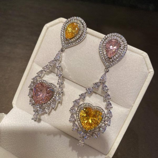 dangle & chandelier micro inlaid zircon big pink and yellow love color matching earrings heavy industry luxury, Silver
dangle & chandelier micro inlaid zircon big pink and yellow love color matching earrings heavy industry luxury, Silver