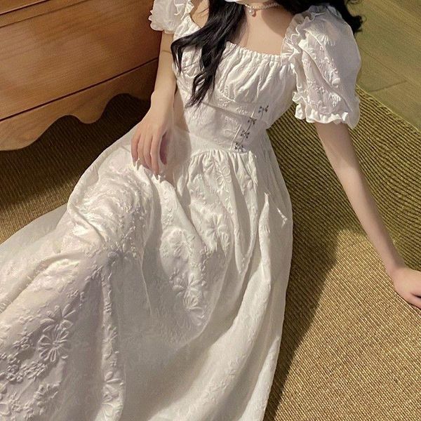 party dresses summer white elegant dress women print high waist chic sweet floral long slim short sleeve casual vintage 2021, White;black
party dresses summer white elegant dress women print high waist chic sweet floral long slim short sleeve casual vintage 2021, White;black