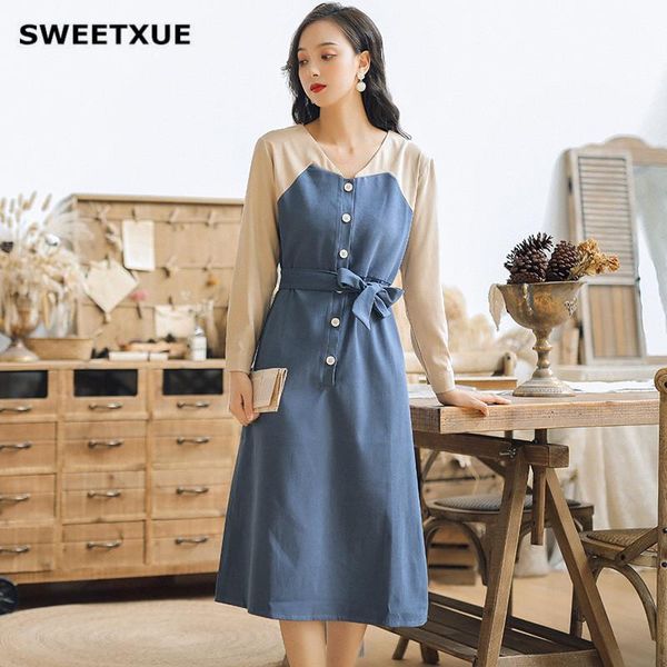 casual dresses sweetxue literary vintage dress french high waist long sleeve v neck bow belt splice elegant, Black;gray
casual dresses sweetxue literary vintage dress french high waist long sleeve v neck bow belt splice elegant, Black;gray