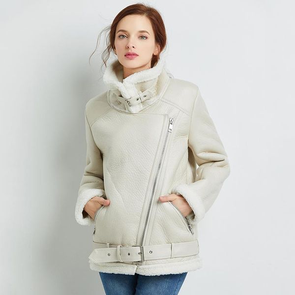 women's leather & faux trendy winter lamb jacket women wool fur belt zipper turn down collar loose coat female warm thick outerwear, Black
women's leather & faux trendy winter lamb jacket women wool fur belt zipper turn down collar loose coat female warm thick outerwear, Black