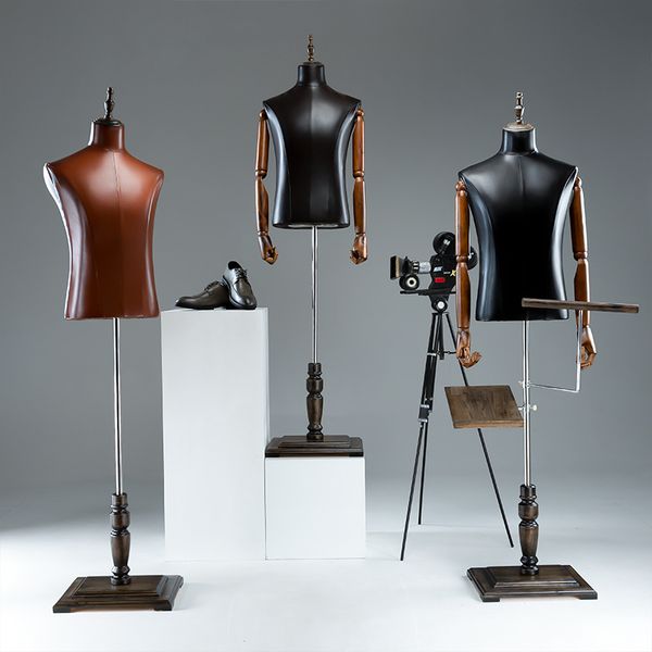 black & brown no head wooden arm full male pu leather mannequin body wood base for wedding clothing display, White
black & brown no head wooden arm full male pu leather mannequin body wood base for wedding clothing display, White