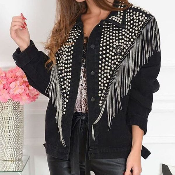 metal tassel rivet women denim jacket jeans coat turn down collar button female jackets 2021 autumn streetwear ladies bkxo, Black;brown
metal tassel rivet women denim jacket jeans coat turn down collar button female jackets 2021 autumn streetwear ladies bkxo, Black;brown