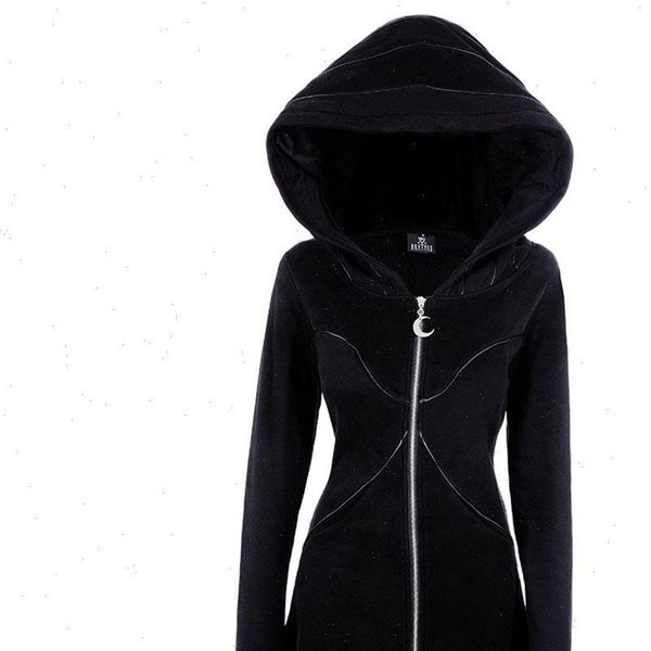 autumn female hooded sweatshirt zipper up slit back long sleeve loose print women fleece hoodies coats plus size women, Black 
autumn female hooded sweatshirt zipper up slit back long sleeve loose print women fleece hoodies coats plus size women, Black