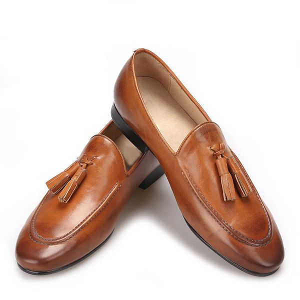 dress shoes brown color men made of genuine leather with tassels handmade smoking slippers wedding and party, Black
dress shoes brown color men made of genuine leather with tassels handmade smoking slippers wedding and party, Black