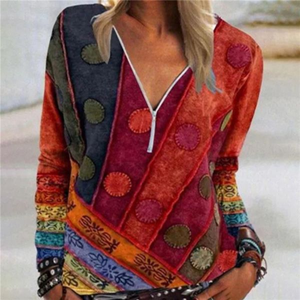 women's t-shirt 2021 spring and summer fashion vintage printed zipper v-neck long sleeve casual plus size soft top, White
women's t-shirt 2021 spring and summer fashion vintage printed zipper v-neck long sleeve casual plus size soft top, White