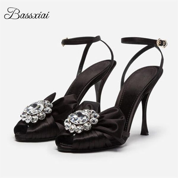 sandals pleated bowknot crystal buckle women 10cm thin high heels ankle strappy open toe rhinestone summer shoes, Black
sandals pleated bowknot crystal buckle women 10cm thin high heels ankle strappy open toe rhinestone summer shoes, Black