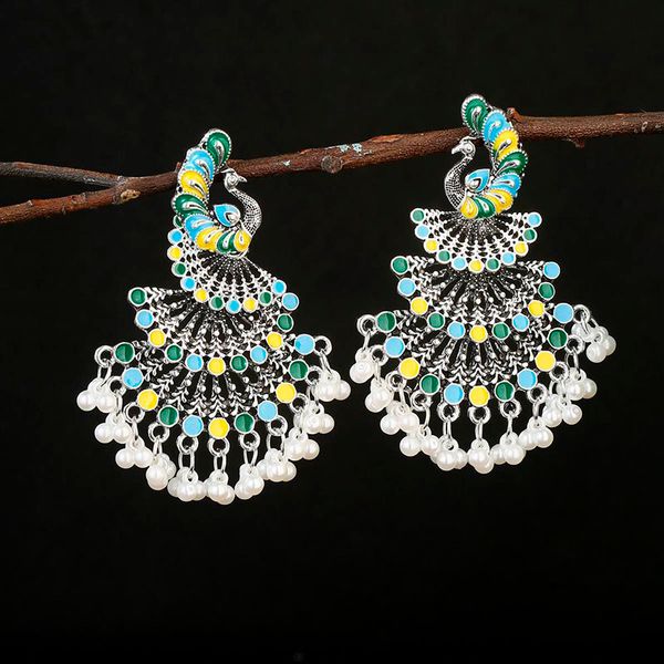 classic women's green peacock sector indian dangle jewelry gypsy vintage dripping oil pearl tassel jhumka earrings fashion jewelry, Silver
classic women's green peacock sector indian dangle jewelry gypsy vintage dripping oil pearl tassel jhumka earrings fashion jewelry, Silver
