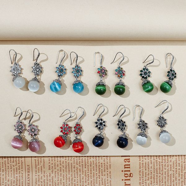 exquisite colorful flower rhinestone dangle earrings women wedding jewelry ethnic round opal cat eye stone beaded earring brincos, Silver
exquisite colorful flower rhinestone dangle earrings women wedding jewelry ethnic round opal cat eye stone beaded earring brincos, Silver