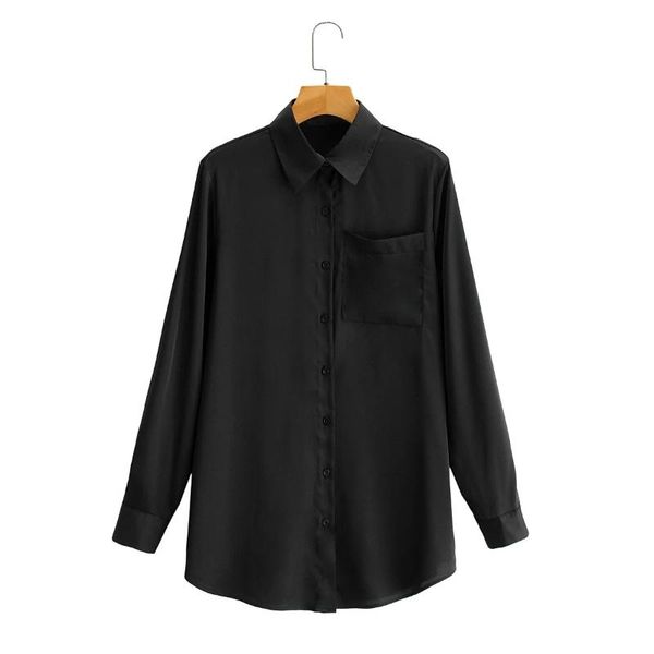 women's blouses & shirts 2021 spring women black satin blouse female single pocket long sleeve shirt casual lady loose blusas s8322, White
women's blouses & shirts 2021 spring women black satin blouse female single pocket long sleeve shirt casual lady loose blusas s8322, White