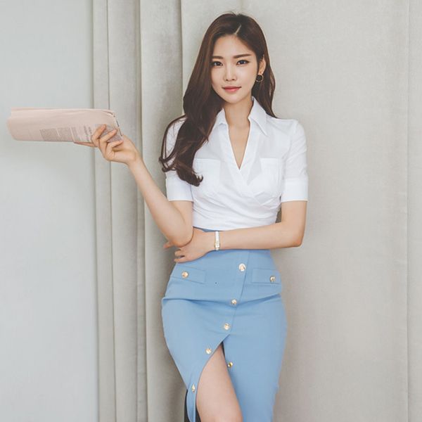 new arrival fashion korean for women summer office lady work style fresh simple blue skirts and white shirt two piece sets szkm, Black
new arrival fashion korean for women summer office lady work style fresh simple blue skirts and white shirt two piece sets szkm, Black
