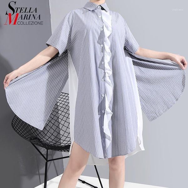 england style women summer light blue striped shirt dress chiffon ruffles ladies plus size casual midi robe 6181 dresses, Black;gray
england style women summer light blue striped shirt dress chiffon ruffles ladies plus size casual midi robe 6181 dresses, Black;gray