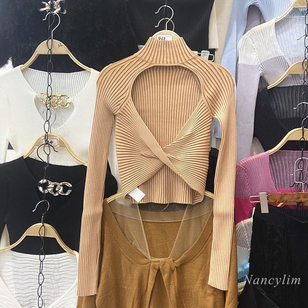 sweater for women 2021 spring autumn trendy hollow twist backless slim fit female knit cropped jumper femme women's sweaters, White;black
sweater for women 2021 spring autumn trendy hollow twist backless slim fit female knit cropped jumper femme women's sweaters, White;black