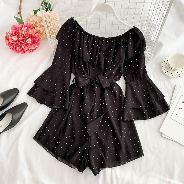 women's jumpsuits & rompers holiday slash neck ruffled strapless flare sleeves high waist tie slim wide leg jumpsuit female 2021 fashio, Black;white
women's jumpsuits & rompers holiday slash neck ruffled strapless flare sleeves high waist tie slim wide leg jumpsuit female 2021 fashio, Black;white