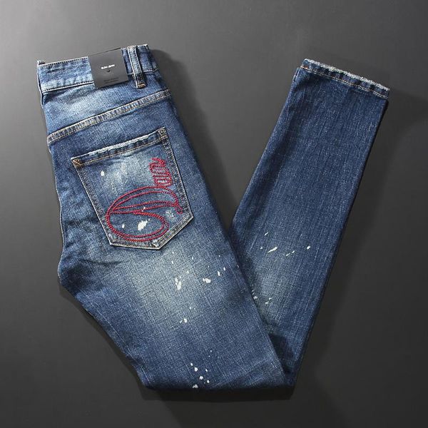 men's jeans italian style fashion men retro blue slim fit ripped embroidery designer vintage casual denim pants
men's jeans italian style fashion men retro blue slim fit ripped embroidery designer vintage casual denim pants