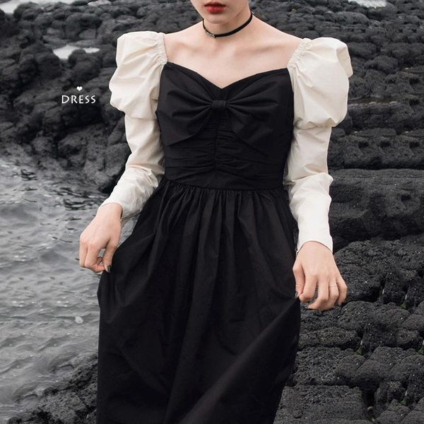 wavsiyier woman spring elegant dresses vintage party a-line loose korean style square collar midi dress women long sleeve 2021 w, Black;gray 
wavsiyier woman spring elegant dresses vintage party a-line loose korean style square collar midi dress women long sleeve 2021 w, Black;gray