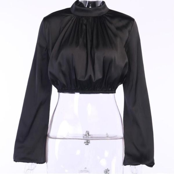 women's blouses & shirts women elegant satin lantern sleeve casual smock blouse ladies chic short turtleneck black roupas feminina che, White
women's blouses & shirts women elegant satin lantern sleeve casual smock blouse ladies chic short turtleneck black roupas feminina che, White