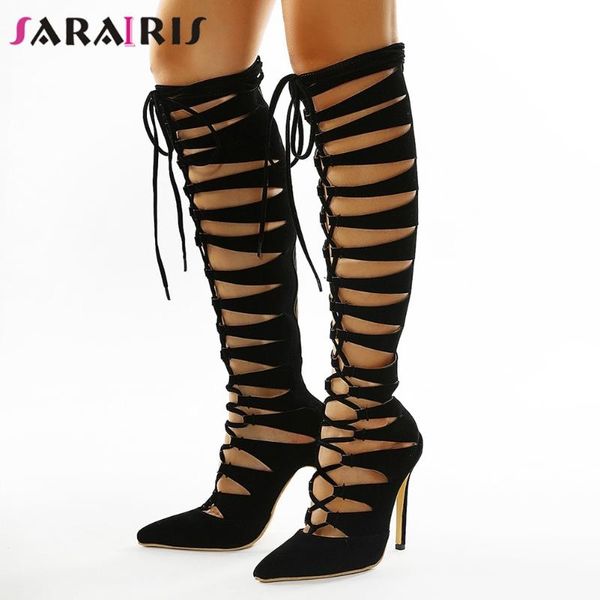 sandals sarairis fashion female gladiator shoelace pointed toe thin high heels flock women summer shoes woman, Black
sandals sarairis fashion female gladiator shoelace pointed toe thin high heels flock women summer shoes woman, Black