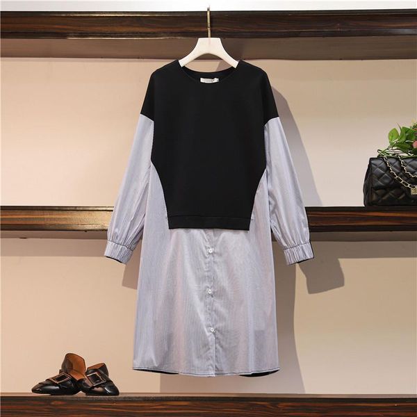 casual dresses jsxdhk oversize loose spring dress 2021 fashion striped patchwork black long sleeve women plus size o neck knee, Black;gray
casual dresses jsxdhk oversize loose spring dress 2021 fashion striped patchwork black long sleeve women plus size o neck knee, Black;gray