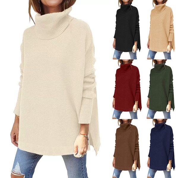 women's sweaters 2022 high neck oversized sweater mid-length bat sleeve hem waist pullover sweater knit women, White;black
women's sweaters 2022 high neck oversized sweater mid-length bat sleeve hem waist pullover sweater knit women, White;black