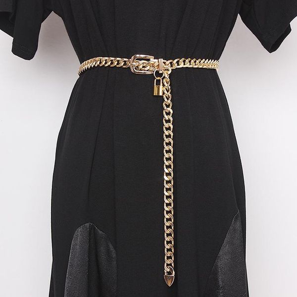 belts women's runway fashion gold metal lock chain cummerbunds female dress corsets waistband decoration narrow belt tb1361, Black;brown
belts women's runway fashion gold metal lock chain cummerbunds female dress corsets waistband decoration narrow belt tb1361, Black;brown