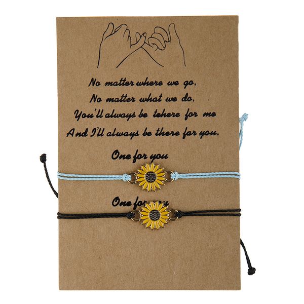 2pcs/set wish card rope bracelets for women couple wax rope sunflower charm bracelet with card christmas gift jewelry accessories, Golden;silver
2pcs/set wish card rope bracelets for women couple wax rope sunflower charm bracelet with card christmas gift jewelry accessories, Golden;silver