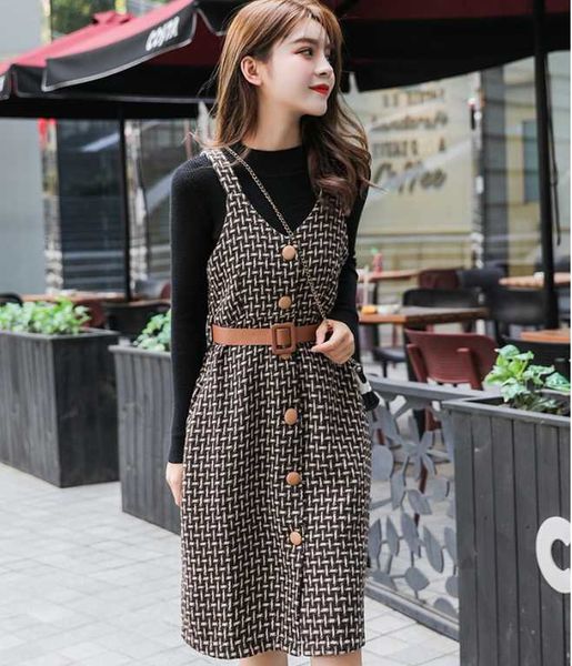 two piece dress knit sweaters long sleeve women winter fashion slim bottoming shirt+plaid tweed single breasted high waist tank sets, White
two piece dress knit sweaters long sleeve women winter fashion slim bottoming shirt+plaid tweed single breasted high waist tank sets, White