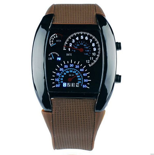 68 arrival fashion sports led electronic watch men's fan-shaped racing dashboard gmt dual time creative silicone wristwatch, Slivery;brown
68 arrival fashion sports led electronic watch men's fan-shaped racing dashboard gmt dual time creative silicone wristwatch, Slivery;brown